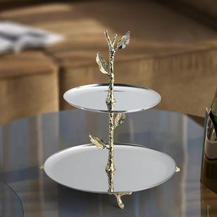 轻奢高档不致锈用钢高级感双层水果盘GS7082干高颜值客厅茶几家果