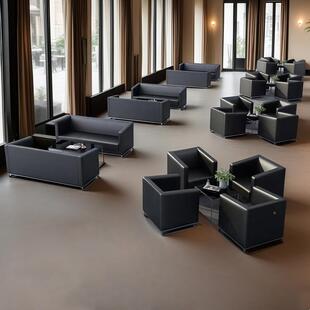 办公沙发简现约代黑色接待沙务发4S店会议室会客商单ML-390人位组