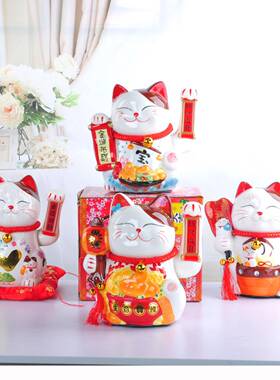 陶瓷礼品招财猫100770寸开业收办公银室摆件摇活动庆典回手馈员工