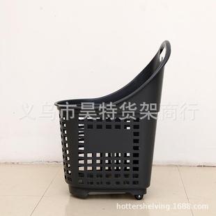 轮热销HOT F26超大号圆弧单手推篮料80L超市拉柄杆购物篮灰色4PP