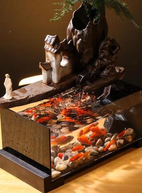 创意假山流水喷泉居小鱼缸摆件招玄财关客厅家装饰乔迁GYD型开业