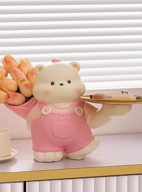 新款捧花插花暴力熊钥匙收盘纳玄关摆件MM9089-3门口入户景场托树