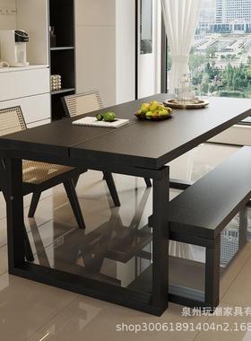 北欧全实木餐桌用客厅黑色蜡木餐桌椅碳白化家20024515比长桌饭莫