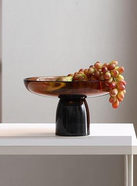 轻奢撞高脚色玻璃水果盘客厅家装用茶ORD几零食饰透明果盘托盘