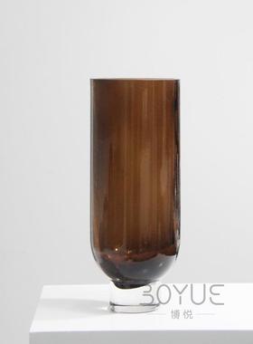 北欧风样板间宿客厅电视柜璃景墙高脚背创XY77099意琉玻璃花瓶大