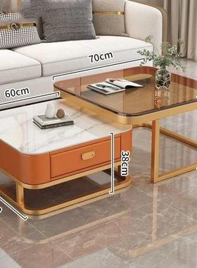 茶方形茶几客AJY厅家用小户型现代亮面岩板轻奢网红璃电几视柜组