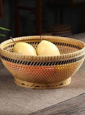 非品手工竹遗精编制品馒头馍筐收纳沥水篮白竹盘水果果篮子XCG果