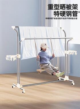 晾衣落地家用阳台内叠晾凉衣杆外挂衣服伸缩晒衣晒VKE被子X型室衣