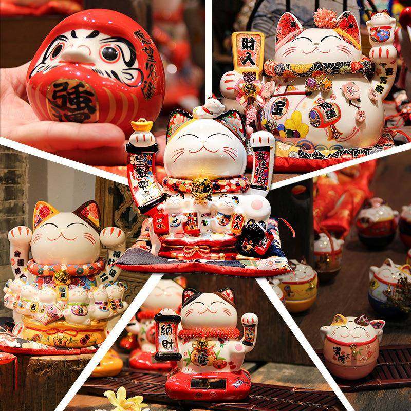 电摇手招财猫定制陶瓷招财猫摆件自动招手加动log印o招5寸，6寸财