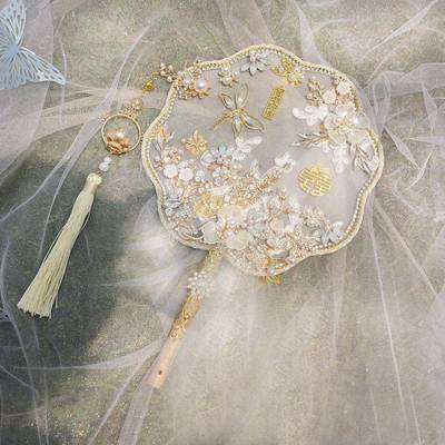 手出中秀禾服结婚扇厂家直供子新娘式团扇工DIY材料嫁包成品喜扇
