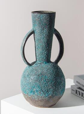 乐梦花创意古花器蓝色双LM91076耳复鲜花特色家居摆瓶件装饰品大