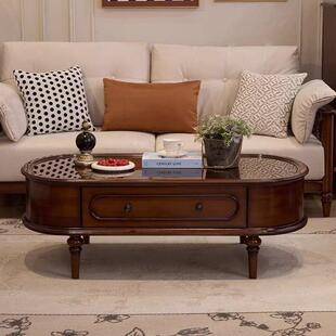 8120储物 厅家具法复古玻璃JF 美式 中古风实木茶几视组柜合电客式