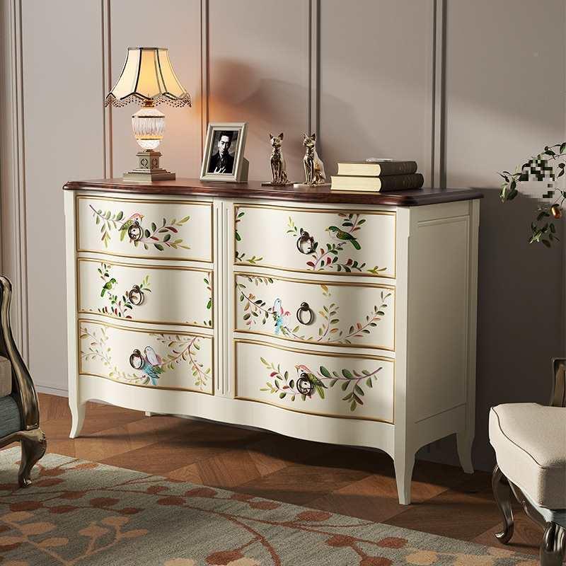 柜卧室美五斗柜彩绘J-2358抽屉柜复式古储物柜地海实斗木床尾柜中