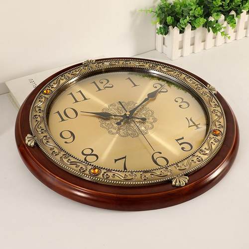 ⊕新中式圆形实欧木挂钟表奢式家用客餐厅轻时墙尚F767T587大气静