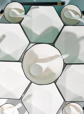 北欧值风碗碟套装家TAJ用2025新款六具拼盘餐高颜陶瓷碗角盘碗筷