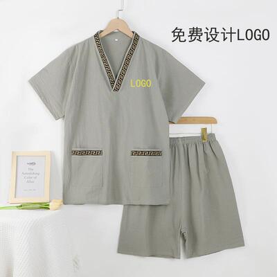 大码版足」厚麻汗「蒸IUH棉服男款洗浴疗店客人足浴服按摩睡衣桑