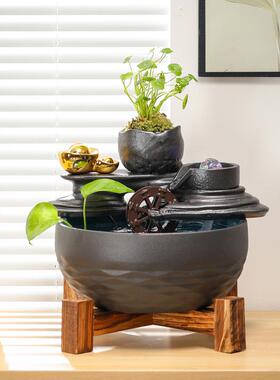 礼品转运摆件WQW陶瓷约办公室客厅简鱼缸面喷泉循流环水水客厅桌