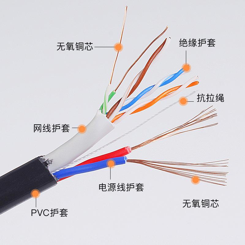 室线外网络综合线无氧铜监控4芯8芯小宽线带千IHM兆电源一体双绞