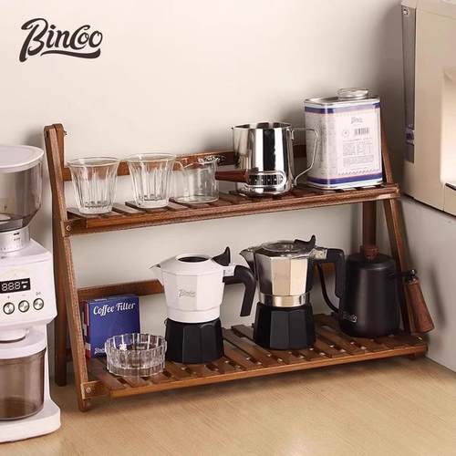 Bincoo咖啡器具收收纳竹架木家用纳置纳物架吧台LHG工具咖啡杯收