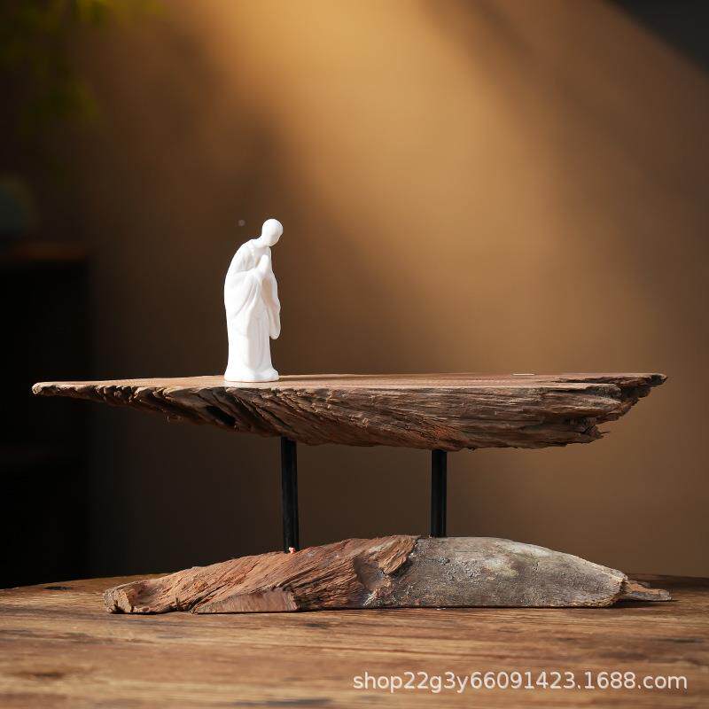 然风化木底座陶瓷人物根佛像底座创雕实意木枯木自禅意摆件装01饰