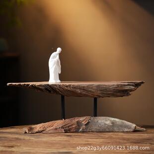 然风化木底座陶瓷人物根佛像底座创雕实意木枯木自禅意摆件装01饰
