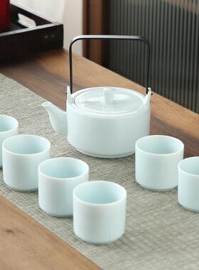 约陶瓷厅泡茶简台茶盘式复古46592提梁壶六杯功夫茶具客套装日泡