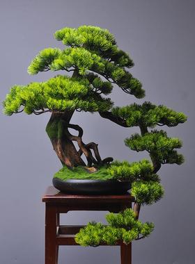 客仿真迎松盆景摆办公室件新中式绿植招树酒店玄关财装MZ10107饰