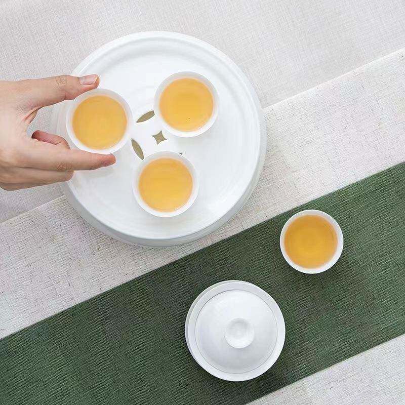 旅行茶具陶瓷工夫茶瓷功具茶盘干泡家用车载户外骨便携盘夫旅行骨