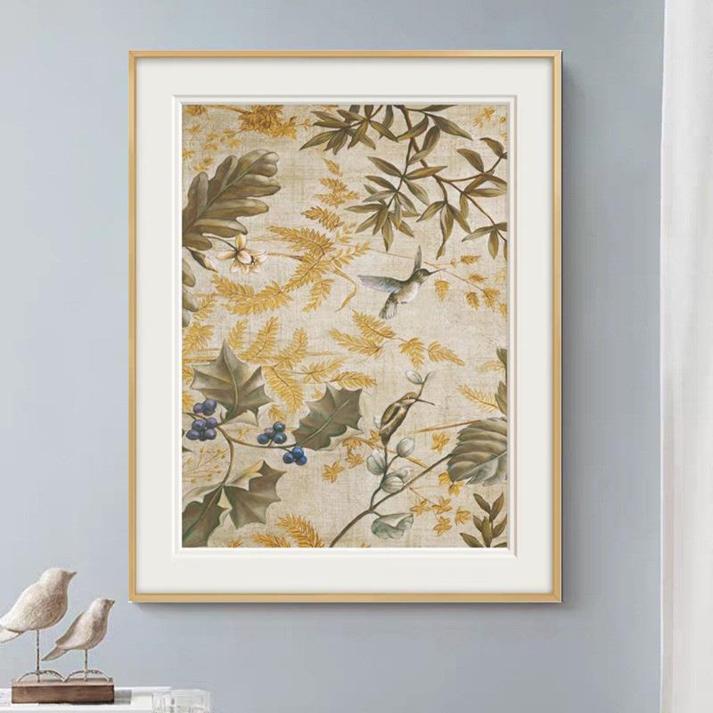 新中式古典玄关美式装饰画法式客厅餐厅复古植物花鸟挂画床头壁画