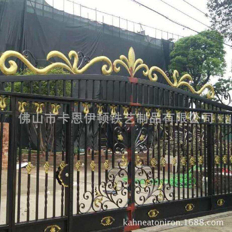 欧式庭院铁艺门双开门不锈钢入户门智能电动平移门折叠门加工出口