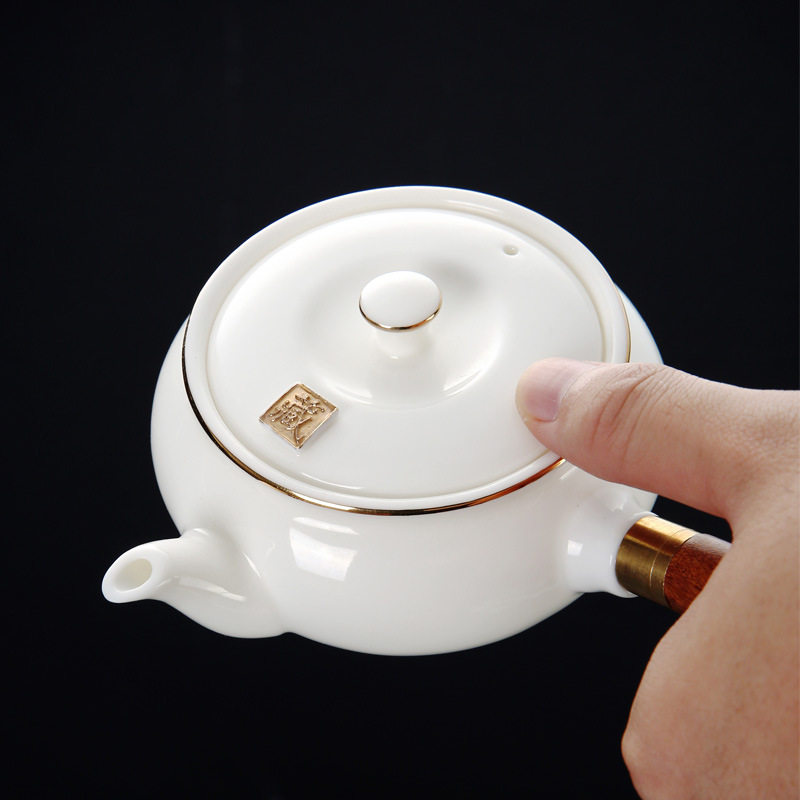 玩物尚置羊脂玉瓷茶壶陶瓷家用侧把壶小号防烫球孔手工泡茶壶单壶图片