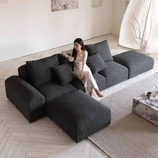 意式高档棉麻布艺沙发豆腐块直排转角鹅卵石沙发高级简约现代沙发