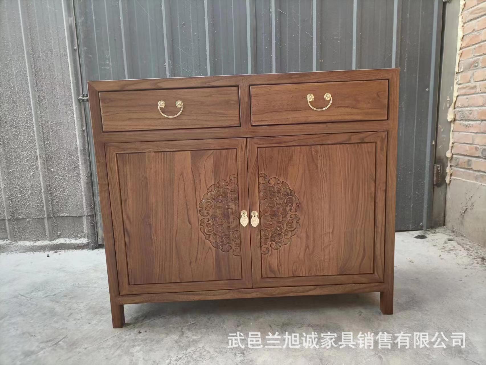 新中式实木餐边柜置物架北榆木客厅玄关茶水柜酒水柜餐厅柜门厅柜