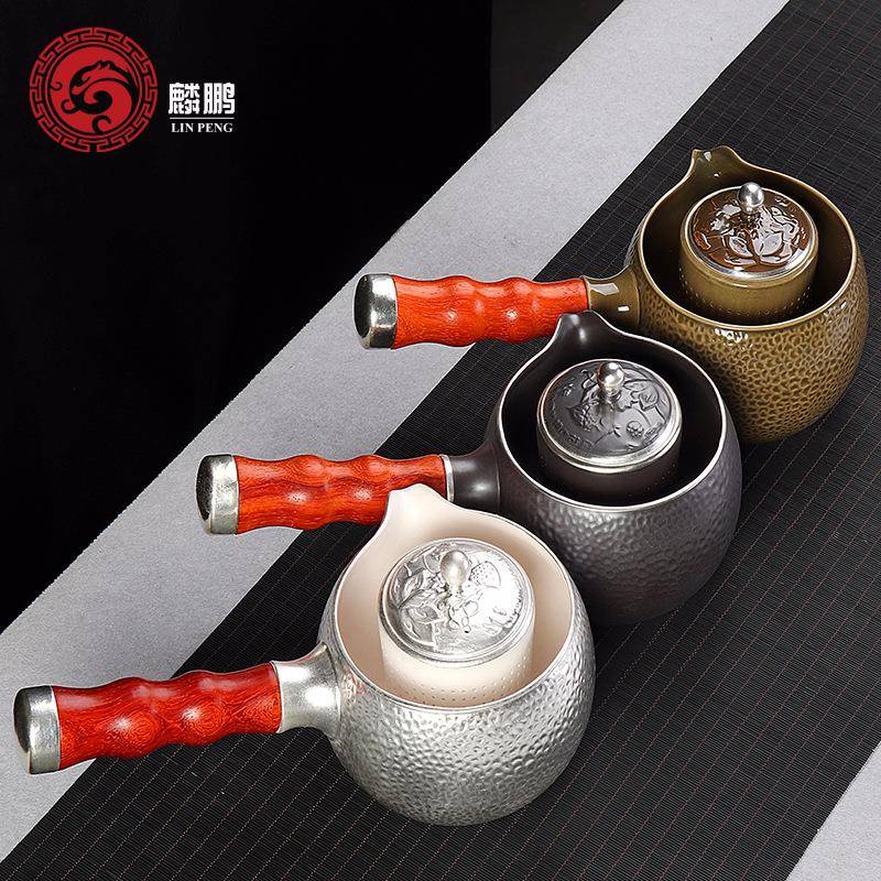 围炉煮茶鎏银煮茶壶陶瓷日式家用泡茶壶手工泡茶煮茶器侧把壶大号