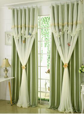 I9AT窗帘遮光卧室自带帘头田园风绿色客厅梦幻女孩全遮光窗帘2024