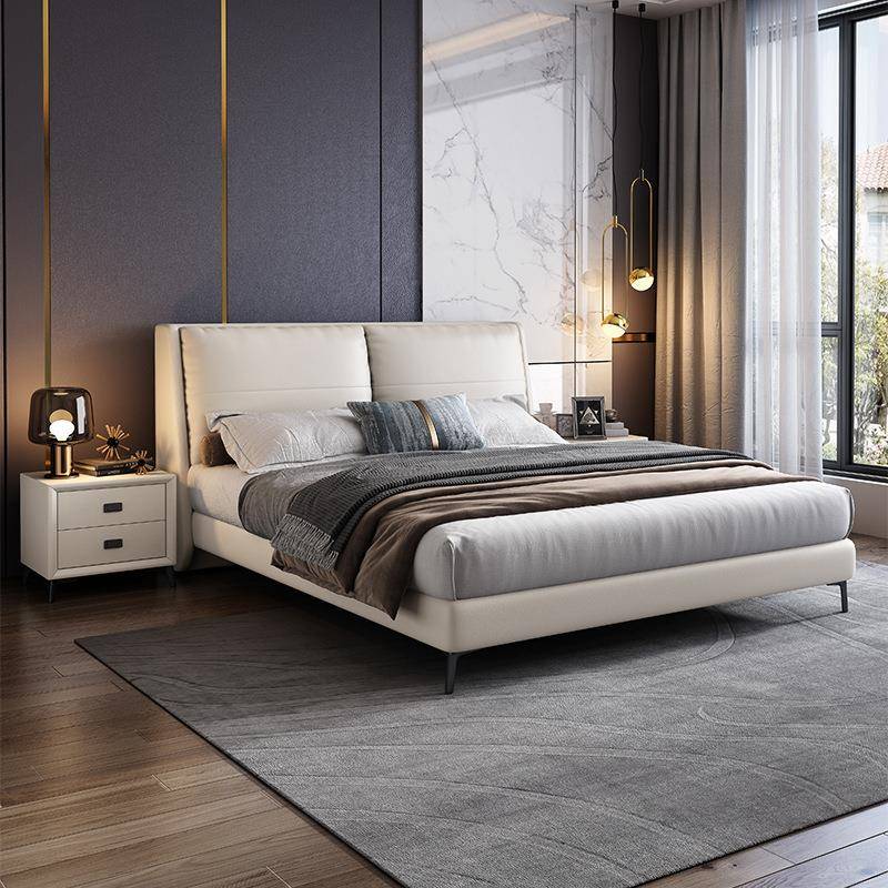 意式极简软包床简约现代皮床1.5米实木床1.8米双人储物床