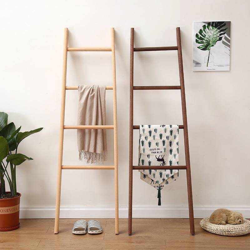 创意梯子衣架落地梯形实木衣帽架挂衣架北欧浴室木质毛巾架民宿