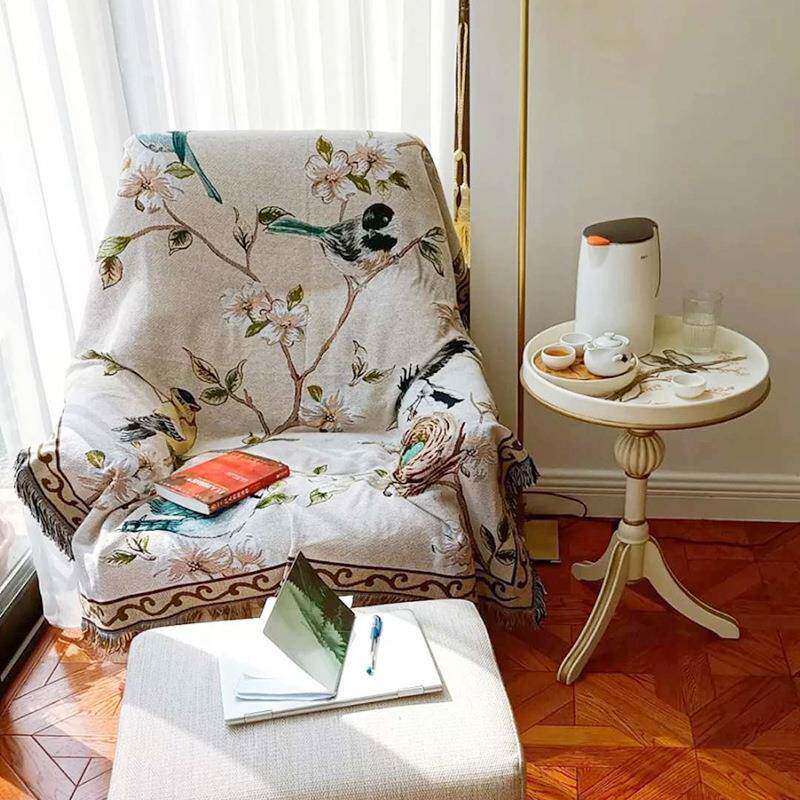 美式花鸟沙发巾中式套罩全包单人欧式田园盖布线毯全盖复古垫