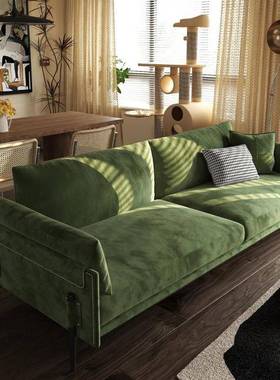 北欧复古灯芯绒沙发客厅小户型轻奢绒布现代简约布艺乳胶沙发绿色
