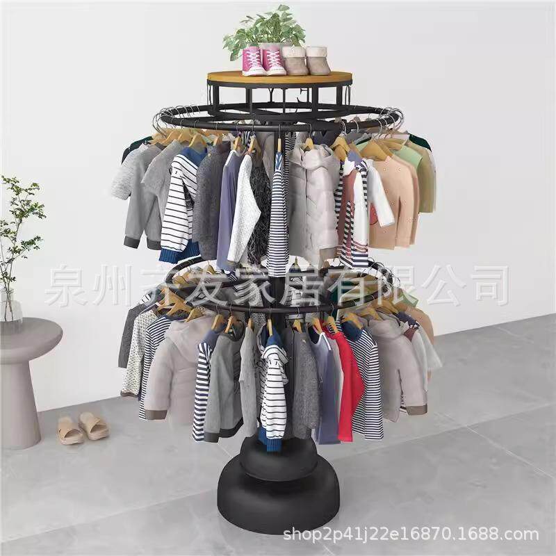 高档童装店双层展示架服装货架圆形旋转衣架落地式儿童中岛陈列架