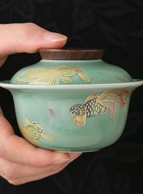 中式国风旅行茶具青瓷盖碗小套装一壶三杯快客杯便携式功夫泡茶器