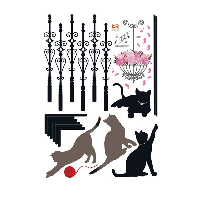 创意个性墙贴客厅楼梯防水贴纸宠物店橱窗墙壁装饰贴画猫咪花,家居饰品,软装墙贴,淘宝优惠券,粉丝福利购,淘宝优惠卷