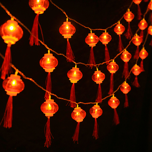 新年装饰灯水晶红灯笼led小彩灯闪灯灯串满天星过年装饰挂饰家用