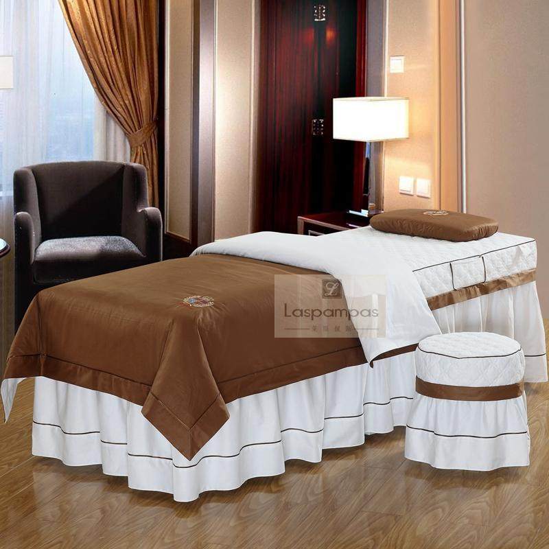 美容床罩圆头白色四件套定做高档全棉纯棉美容院美体按摩洗头床套