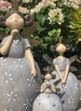 户外花园大号天使装饰摆件美式乡村做旧复古落地庭院园艺景观摆件