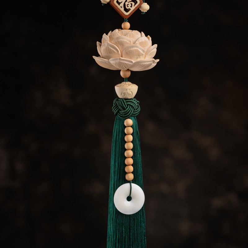 汽车挂件黄杨木莲花车内挂饰后视镜吊饰男女高档车载挂件手工车饰