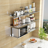 免打孔不锈钢厨房置物架壁挂式 墙上收纳架调味料架储物架子