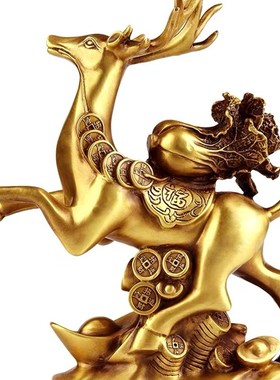 纯铜福鹿一路发摆件家居饰品纯铜创意工艺品客厅电视柜玄关装饰品