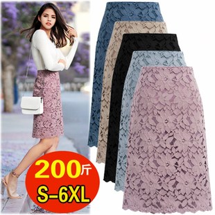 加肥加大码蕾丝半身裙秋冬胖mm时尚洋气200斤a字裙中长包臀一步裙