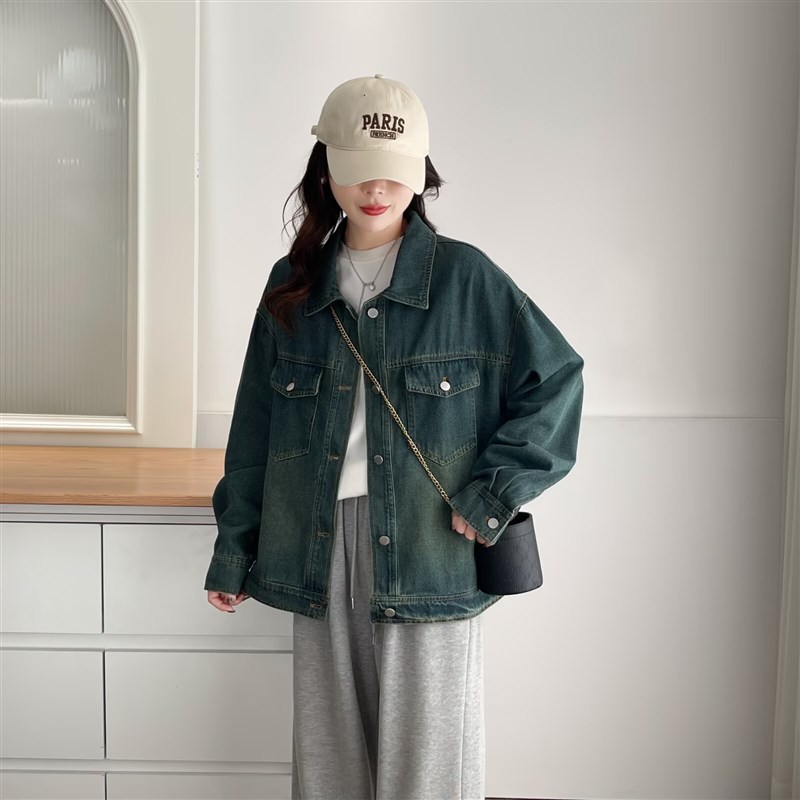 大码女装春秋款牛仔短外套2025年新款夹克上衣常规胖mm宽松衬衫女